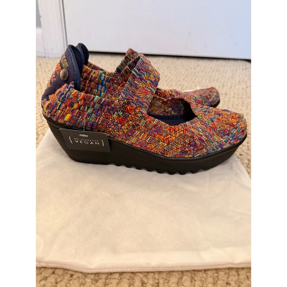 Boho Multicolor Woven Mary Jane Platform Wedge Shoes EU 39 Colorful Eclectic